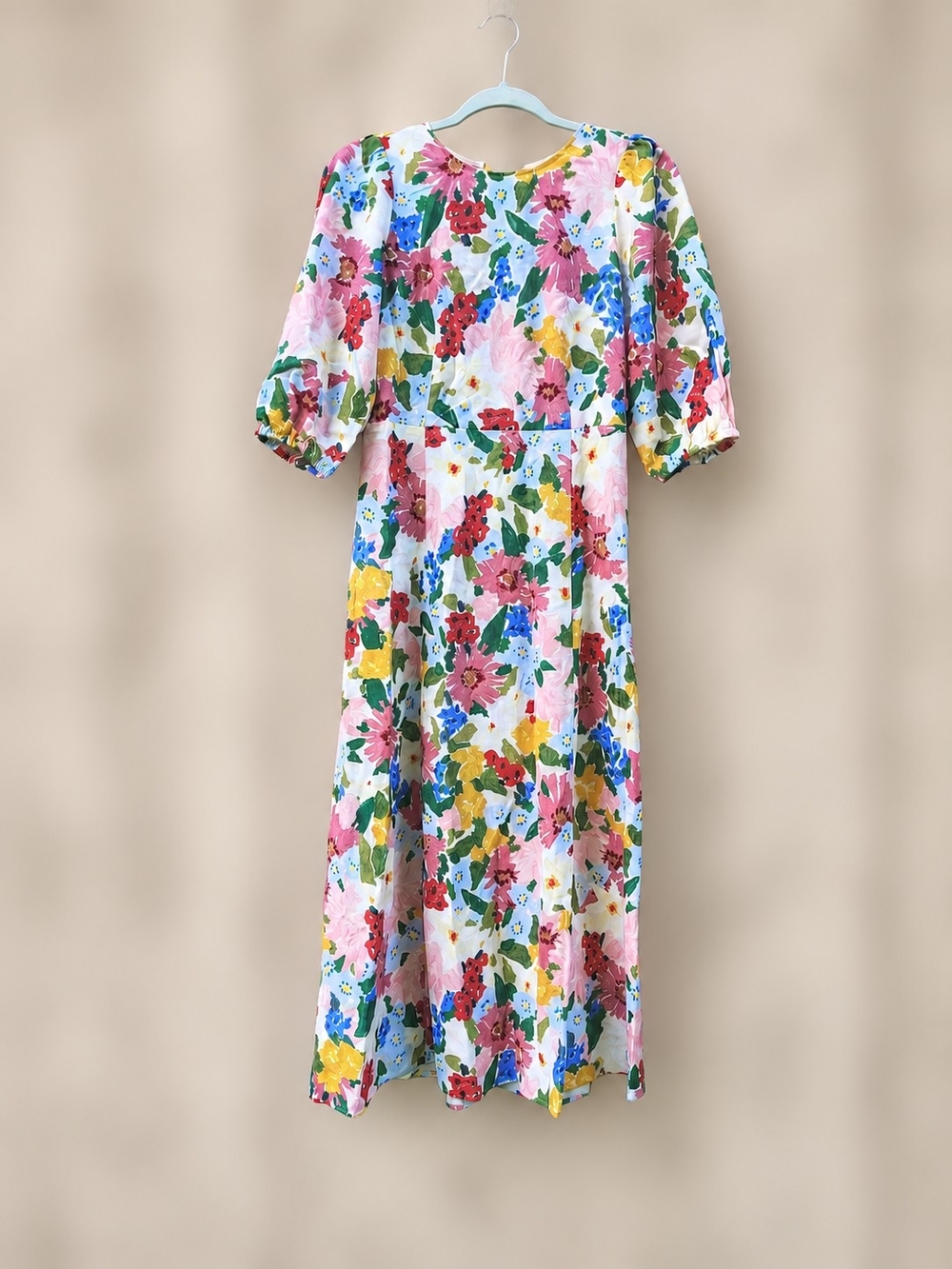 Sezane Jiana Dress Linen Blend Italy Floral Open Back Puff Sleeve Midi Luxury 4 - Picture 4 of 11
